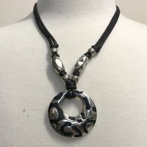 Leather Cord Circle Necklace and Earring Set NWOT